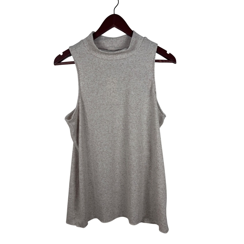 Chaser Tank Top Large Mock Neck Oatmeal Beige Ribbed Linen Blend CW8983EVE NEW